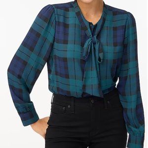 J.Crew Black Watch plaid bow-neck top NWT